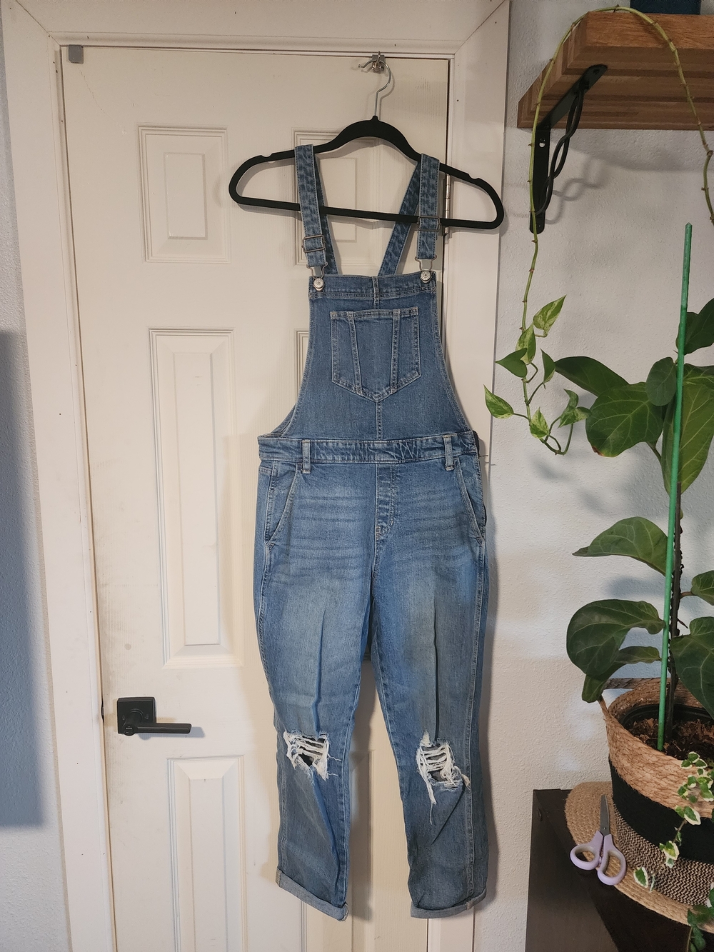 Old Navy Light Blue Distressed Denim Overalls